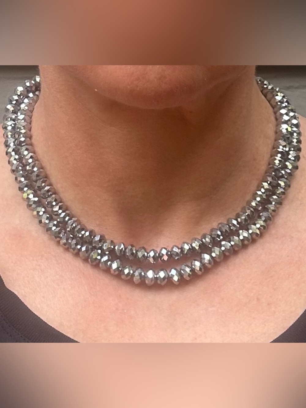 NWOT Sparkling Silver Faceted Crystal Double-Strand Necklace